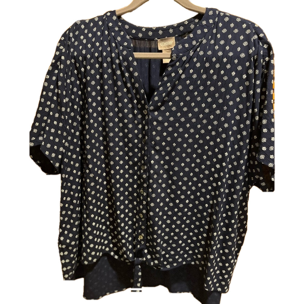 Chico's Navy and White Patterned Top